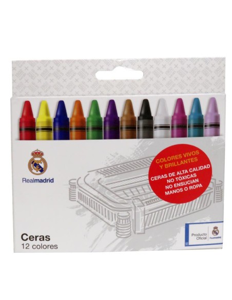 CAJA 12 CERAS DE COLORES REAL MADRID
