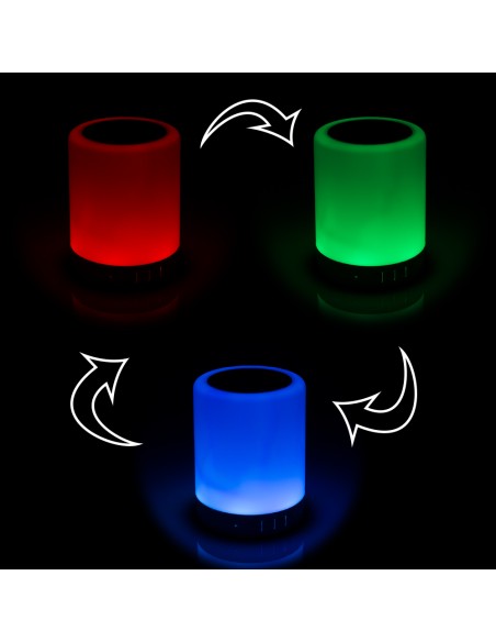 LÁMPARA / ALTAVOZ BLUETOOTH CON LUZ LED MULTICOLOR 12x9,5x9,5 CM.
