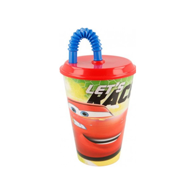 VASO CON PAJITA FLEXIBLE CARS 430 ML.