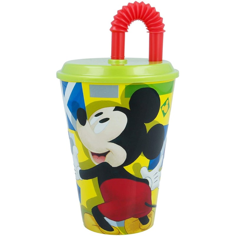 VASO CON PAJITA FLEXIBLE MICKEY 430 ML.