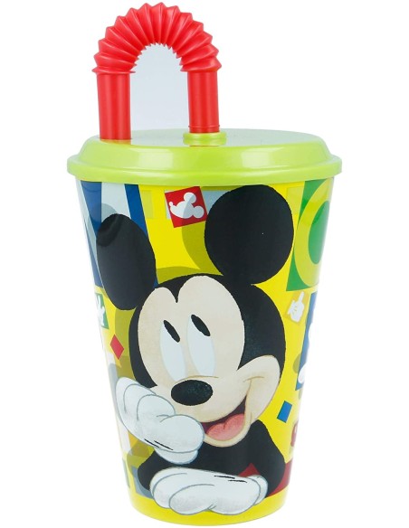 VASO CON PAJITA FLEXIBLE MICKEY 430 ML.