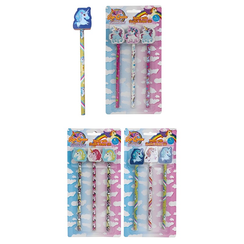 SET 3 LÁPICES CON GOMA UNICORNIO