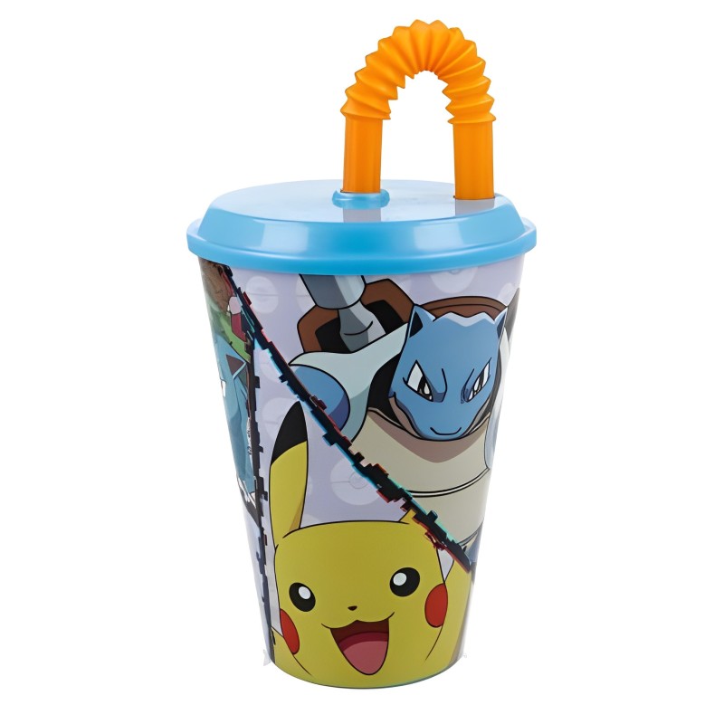 VASO CON PAJITA FLEXIBLE POKÉMON 430 ML.