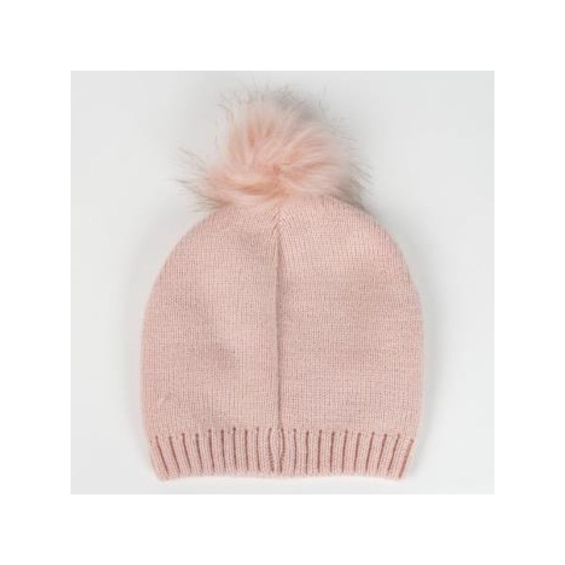 Gorro de punto rosa de Minnie Mouse con pompones para niña