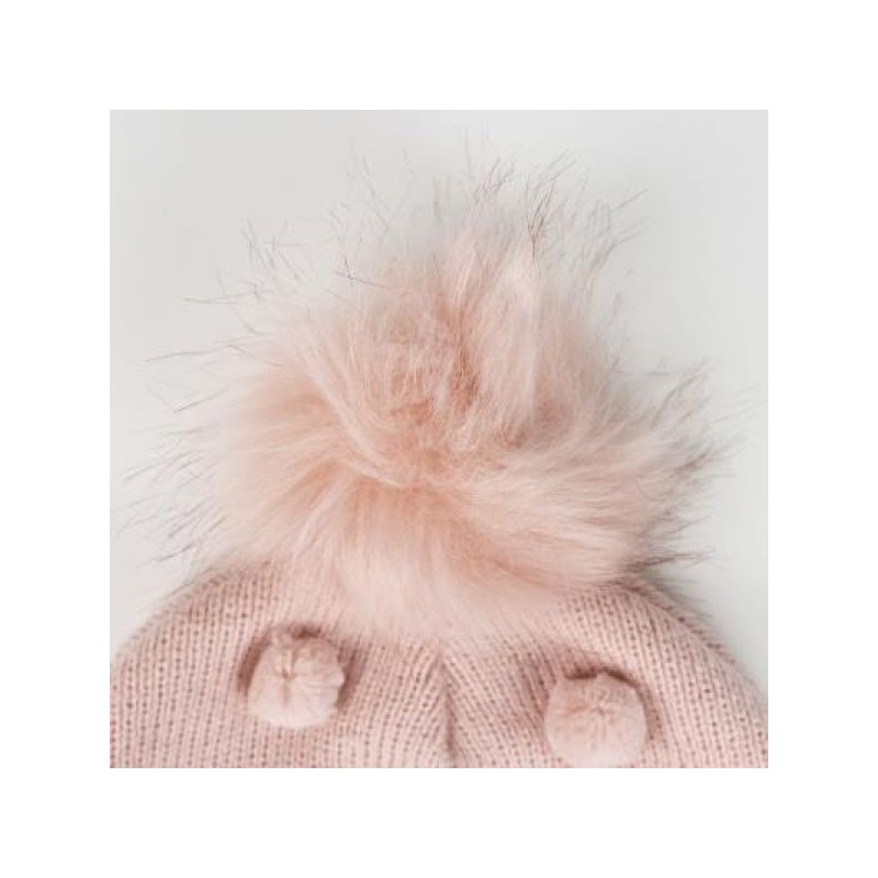 Gorro de punto rosa de Minnie Mouse con pompones para niña
