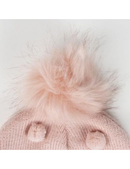 Gorro de punto rosa de Minnie Mouse con pompones para niña