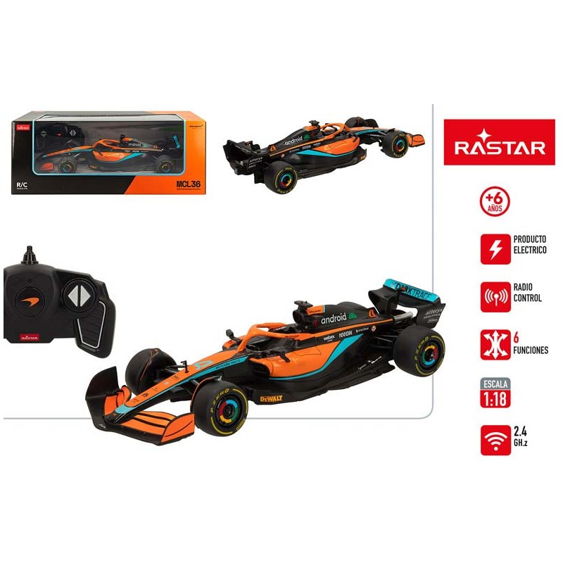 Coche teledirigido F1 McLaren MCL36 de Rastar a escala 1:18