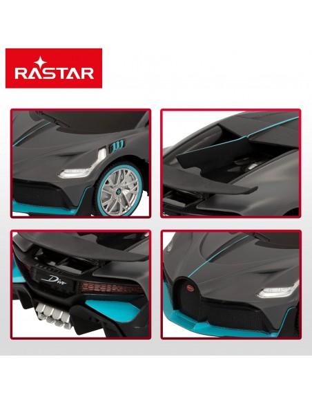Detalles del Coche teledirigido Bugatti Divo de Rastar a escala 1:24 color gris y azul