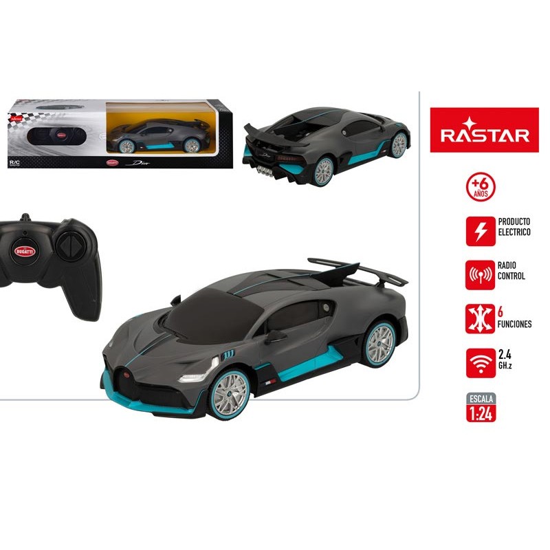 Coche teledirigido Bugatti Divo de Rastar a escala 1:24 color gris y azul