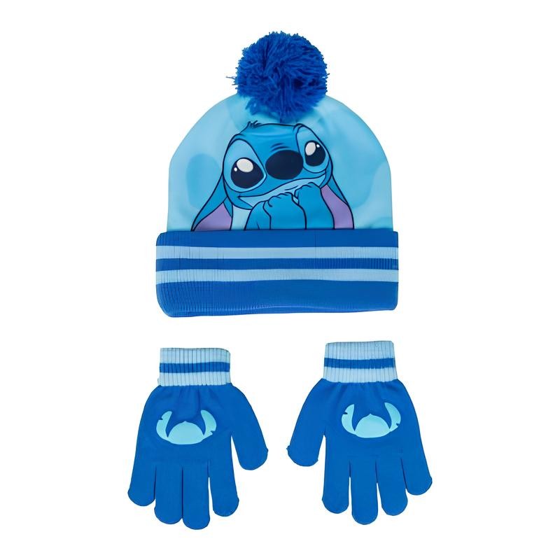Conjunto de gorro azul y guantes a juego de Stitch para niño