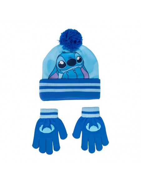 Conjunto de gorro azul y guantes a juego de Stitch para niño