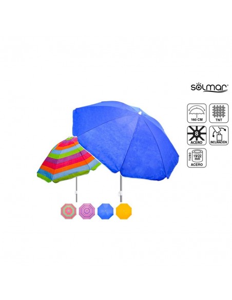 Parasol de playa plegable azul 160 cm