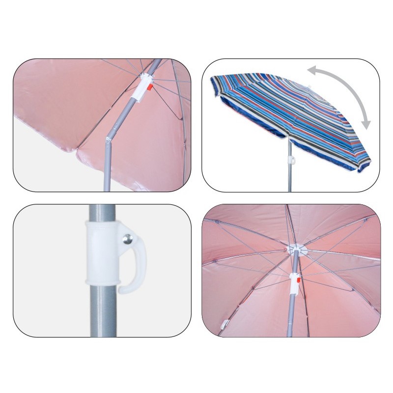 Detalles Sombrilla de playa con protección solar certificada UV+50 y tela de nailon