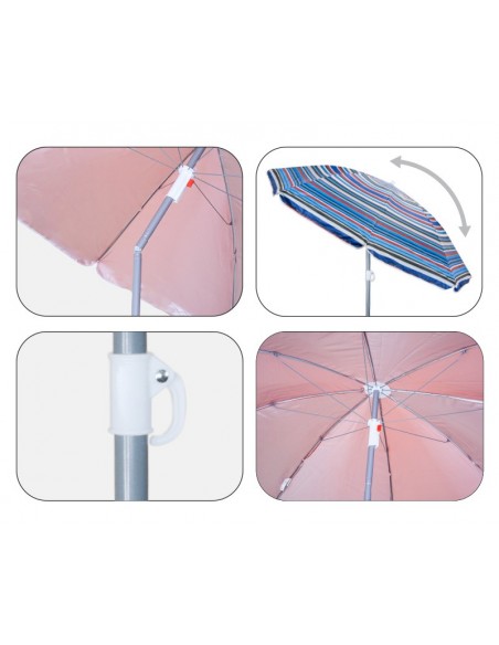 Detalles Sombrilla de playa con protección solar certificada UV+50 y tela de nailon