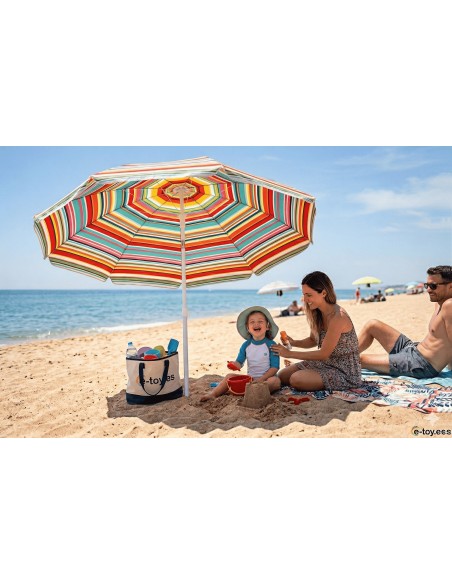 SOMBRILLA PLAYA REGULABLE 160 CM. CON MÁXIMA PROTECCIÓN UV50+ - TELA DE NAILON Y 8 VARILLAS DE ACERO