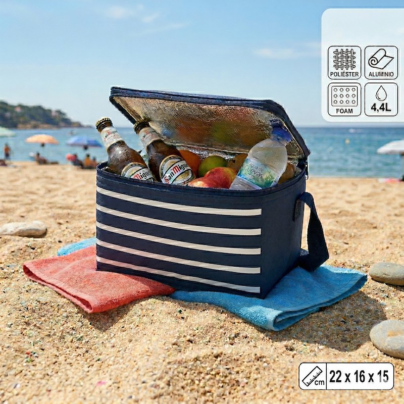 nevera-portatil-termica-rayas-aluminio-4-litros-en-playa