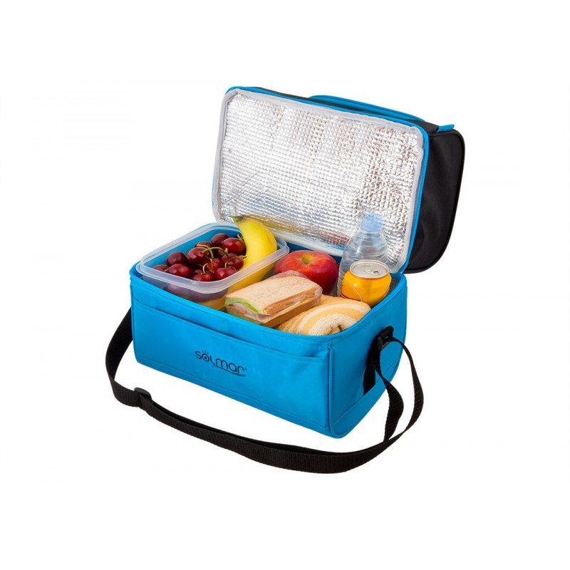 Nevera portátil 10 litros con doble compartimento, interior térmico y bandolera ajustable con comida