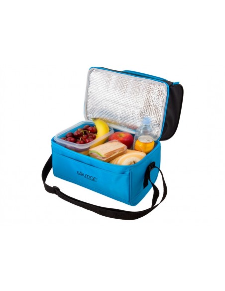 Nevera portátil 10 litros con doble compartimento, interior térmico y bandolera ajustable con comida