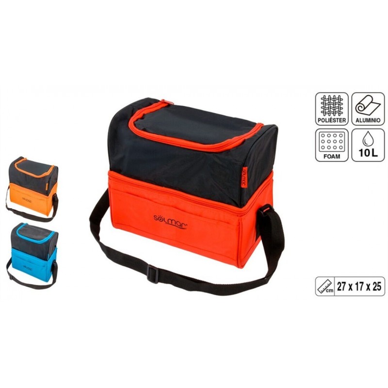 Nevera portátil 10 litros con doble compartimento, interior térmico y bandolera ajustable surtida colores