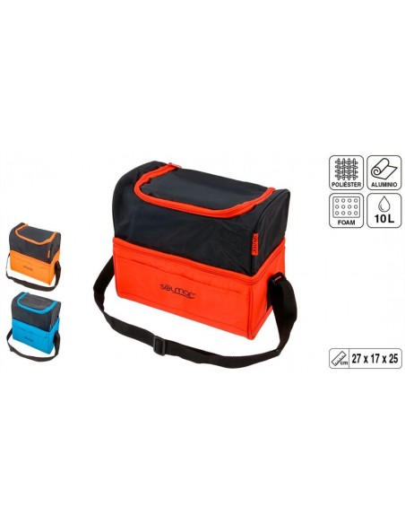 Nevera portátil 10 litros con doble compartimento, interior térmico y bandolera ajustable surtida colores