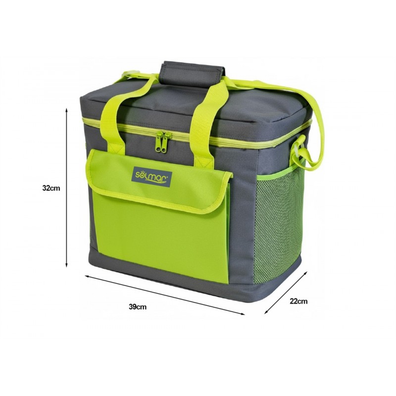 NEVERA PORTÁTIL 25 LITROS GRIS Y VERDE CON INTERIOR TÉRMICO PEVA Y DOBLE ASA CON MEDIDAS EXTERIORES