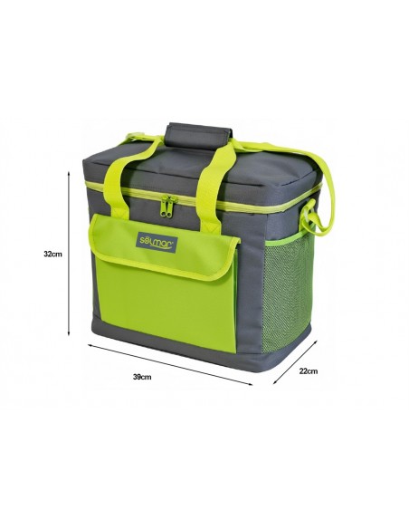 NEVERA PORTÁTIL 25 LITROS GRIS Y VERDE CON INTERIOR TÉRMICO PEVA Y DOBLE ASA CON MEDIDAS EXTERIORES