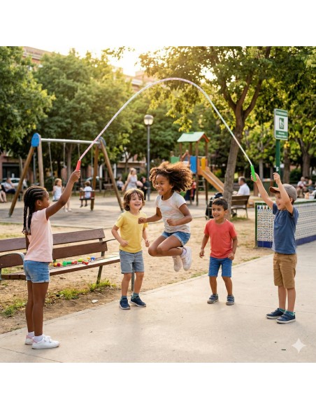 Niños en el parque jugando a la comba