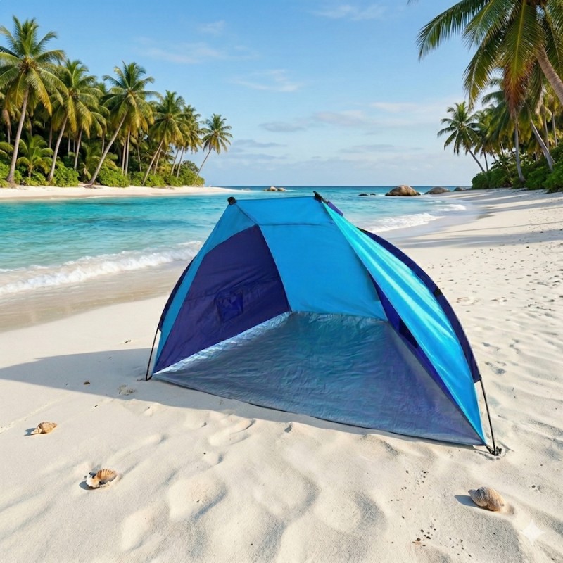 Refugio de playa con protección solar en playa: sombra garantizada y montaje rápido para toda la familia