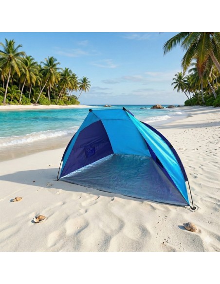Refugio de playa con protección solar en playa: sombra garantizada y montaje rápido para toda la familia