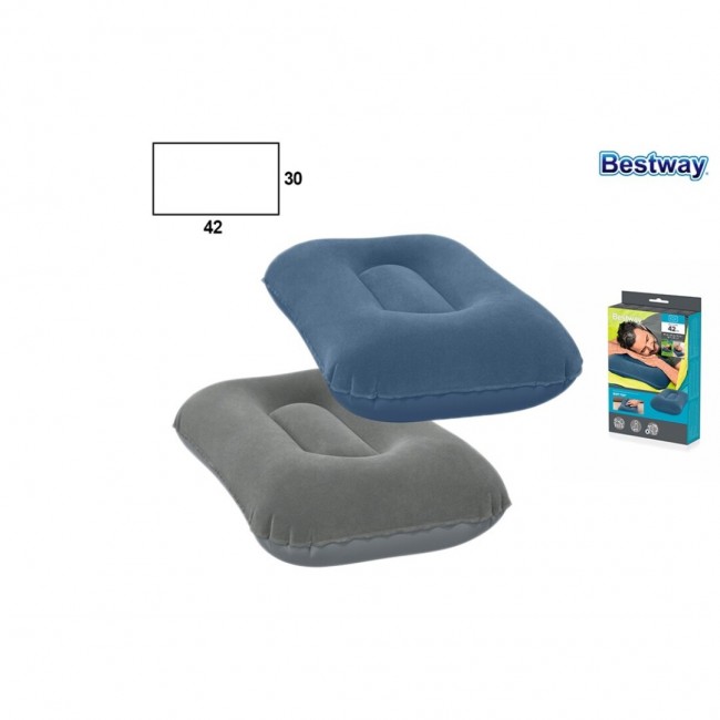 Almohada hinchable Bestway azul y gris para camping