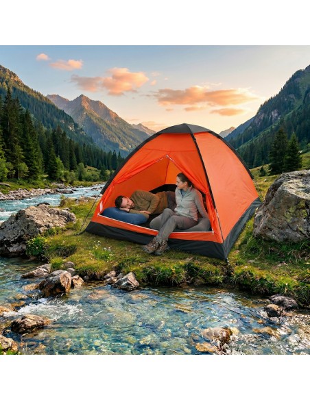 Almohada hinchable Bestway azul y gris para camping en montaña