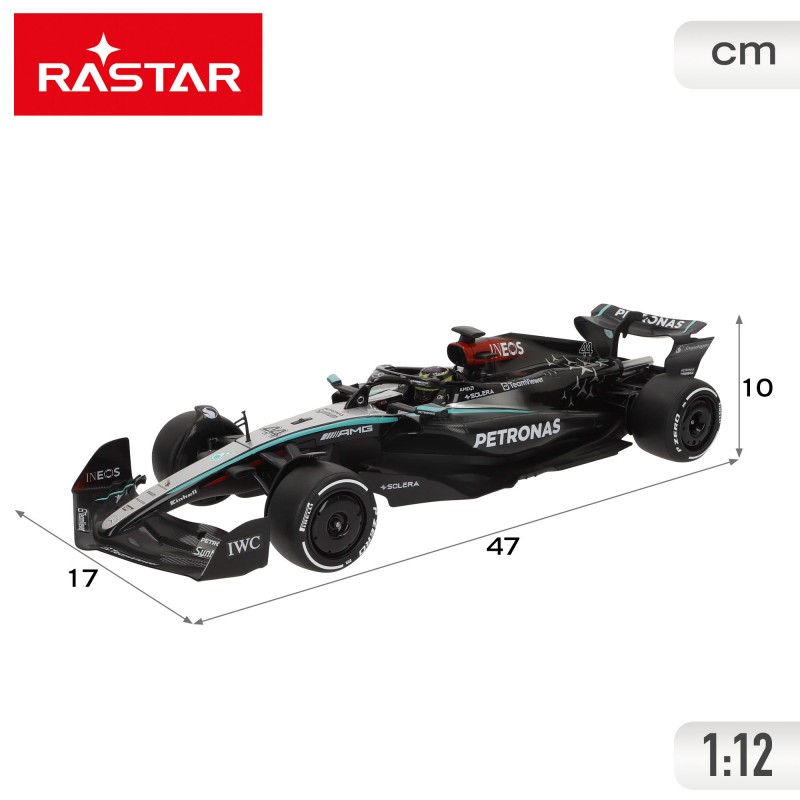 Coche radiocontrol Mercedes-AMG F1 W15 E Performance a escala 1:12 de Rastar - Réplica oficial de Fórmula 1 medidas coche