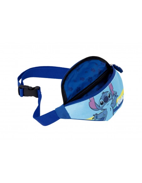 Detalle del interior forrado y compartimento principal de la riñonera de Stitch