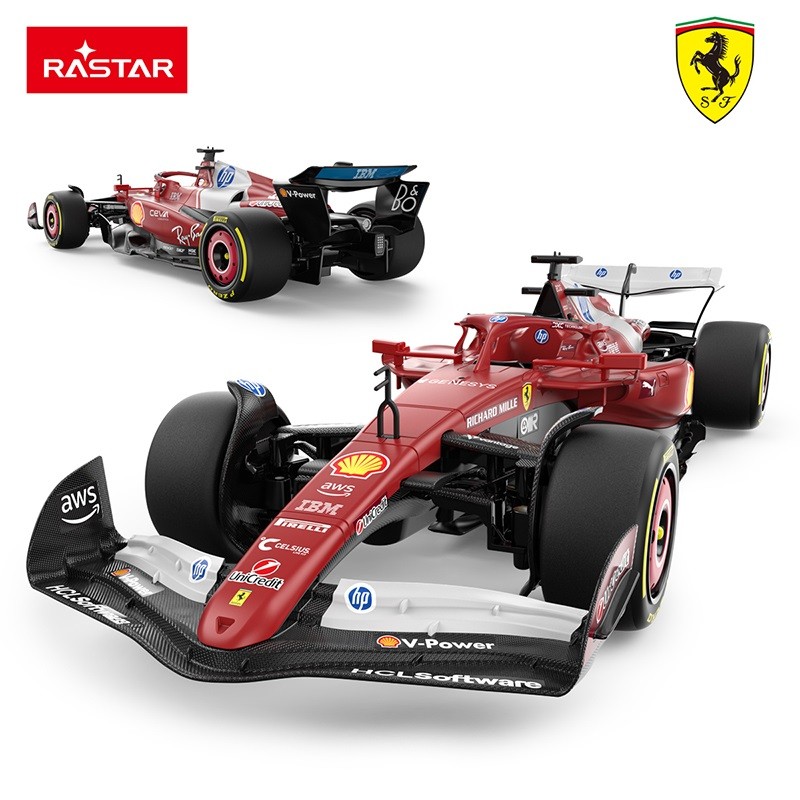 Coche radiocontrol Ferrari F1 SF-25 escala 1:12 de Rastar parte delantera y trasera