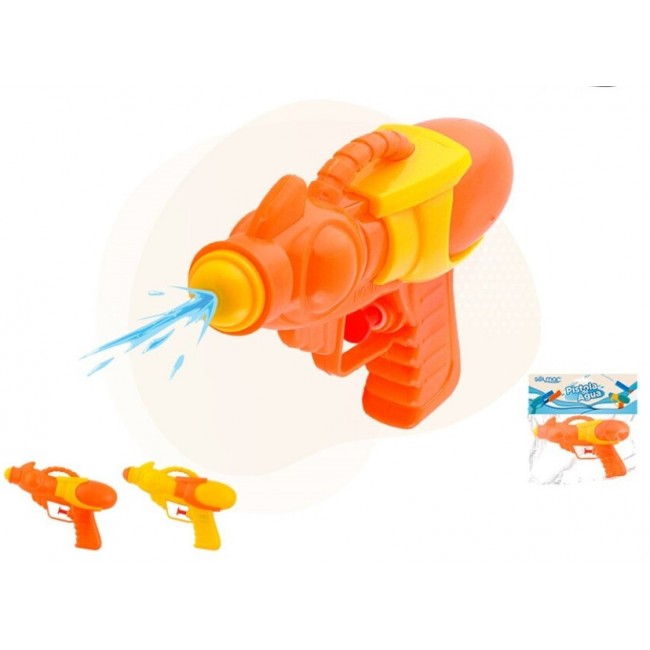 Pistola de agua infantil de 15,5 cm en colores naranja y amarillo para juegos de verano