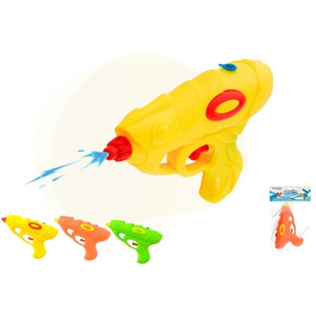 Pistola de agua de 17 cm de largo en colores amarillo, naranja y verde para juegos infantiles al aire libre