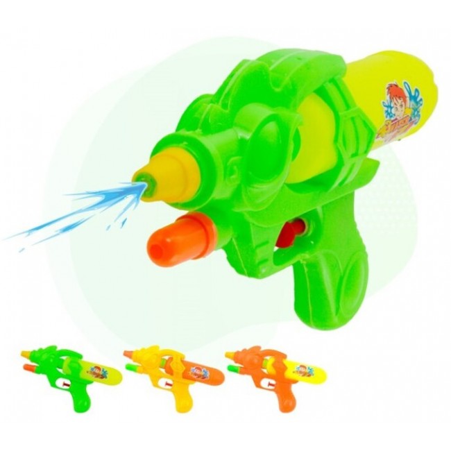 Pistola de agua de 21,5 cm de largo en colores verde, amarillo y naranja con depósito de gran capacidad
