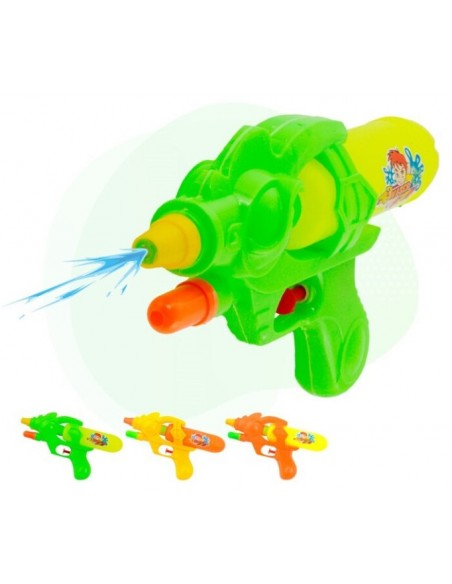 Pistola de agua de 21,5 cm de largo en colores verde, amarillo y naranja con depósito de gran capacidad