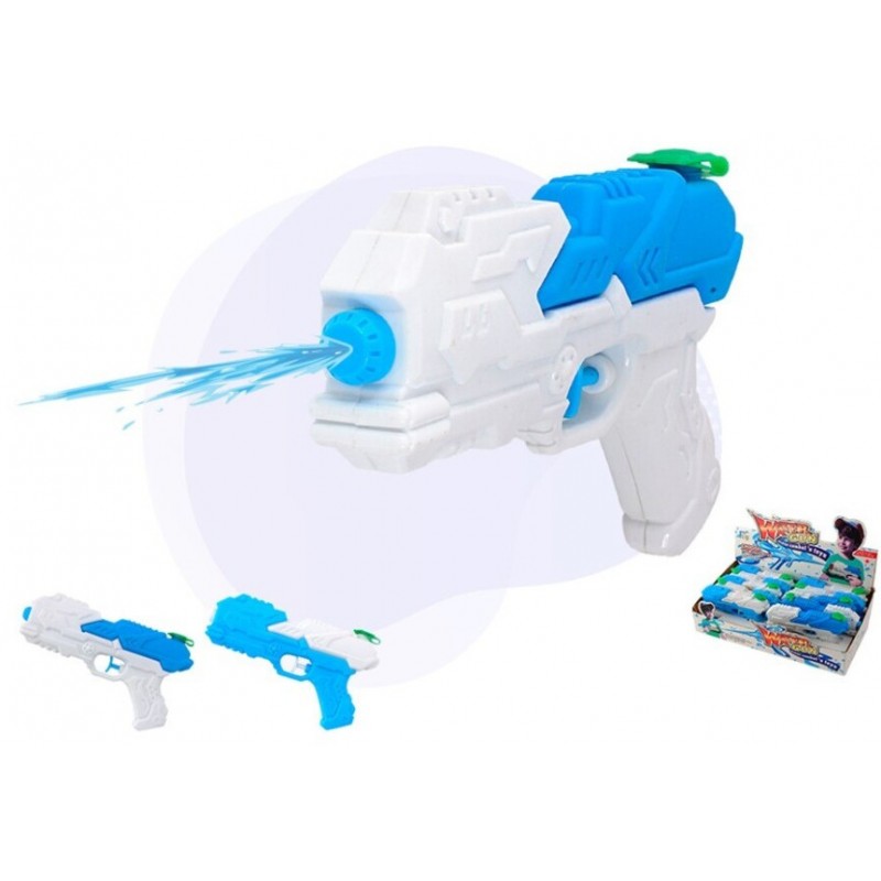 Pistola de agua de 25 cm de largo en colores azul, naranja y verde con diseño estilizado para niños
