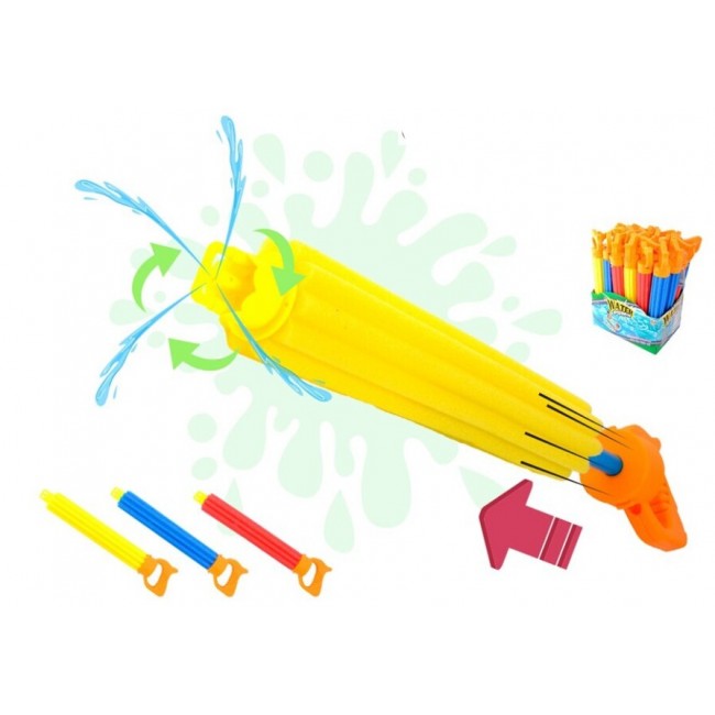 Lanzador de agua tipo jeringa de 40 cm fabricado en espuma foam de colores azul, verde y naranja