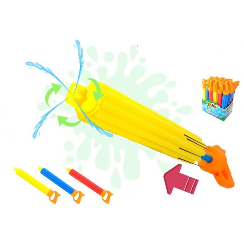 Lanzador de agua tipo jeringa de 40 cm fabricado en espuma foam de colores azul, verde y naranja