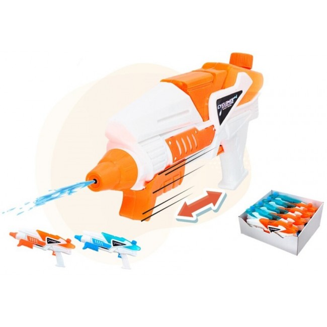 Pistola de agua gigante de 42 cm de largo en colores azul y verde neón con sistema de doble depósito de alta capacidad