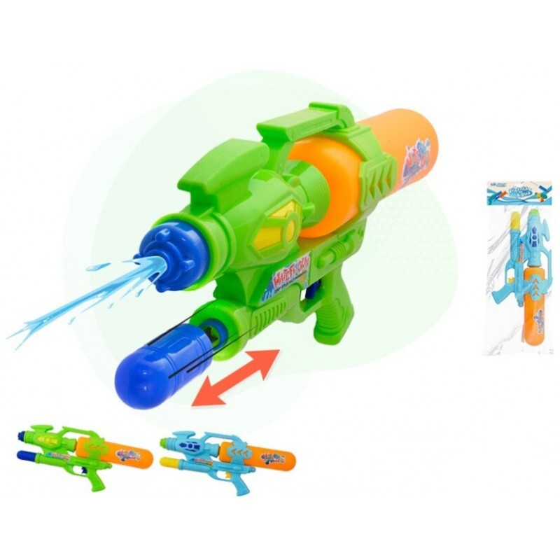 Pistola de agua gigante de 48 cm en colores azul y verde con sistema de carga por bombeo y depósito de alta capacidad
