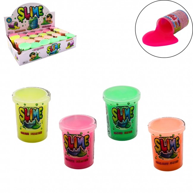 Pack de botes de slime de 40g en colores neón rosa, verde, amarillo y naranja
