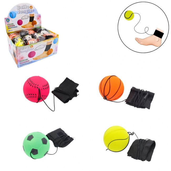 Cuatro pelotas de retorno con tobillera de velcro y goma elástica: fútbol, basket, tenis y béisbol
