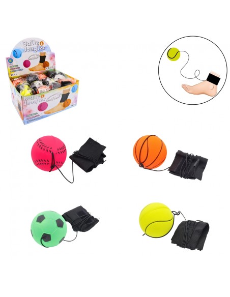 Cuatro pelotas de retorno con tobillera de velcro y goma elástica: fútbol, basket, tenis y béisbol