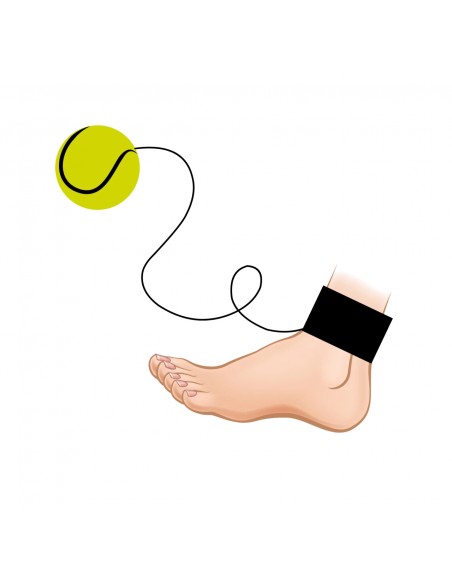 Pelota de retorno con diseño de pelota de tenis amarilla y cinta de velcro atada en el tobillo