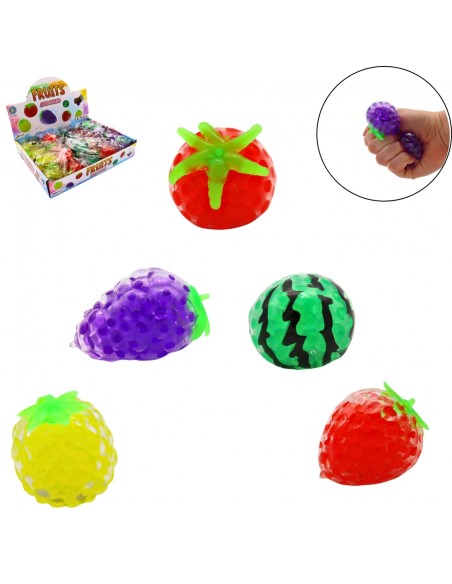 Colección de frutas antiestrés: piña, fresa, uva, sandía y tomate