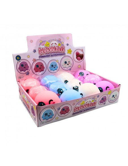 Caja expositora con 12 unidades de pulpos antiestrés de colores surtidos