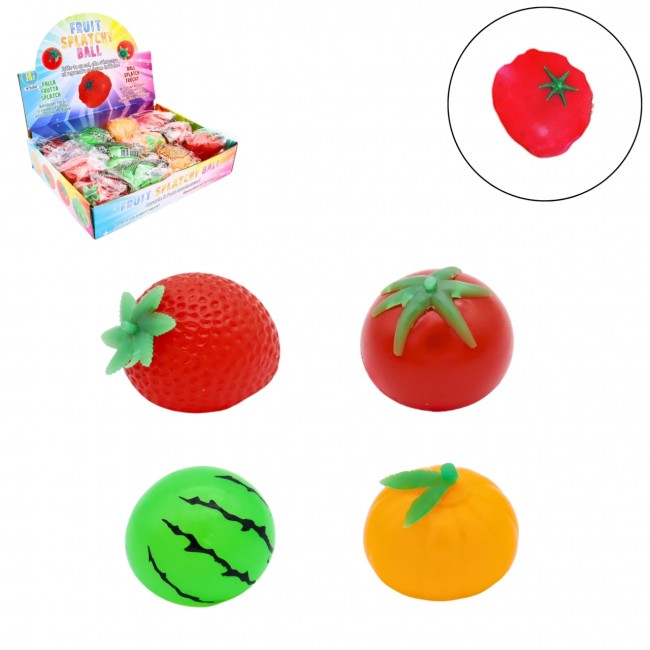 Cuatro frutas splat ball de colores: tomate rojo, naranja, sandía y fresa roja